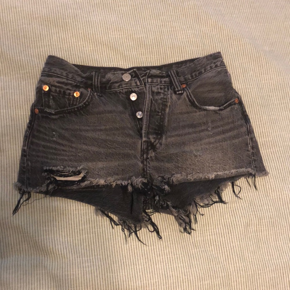Levi’s 501 black distressed denim shorts